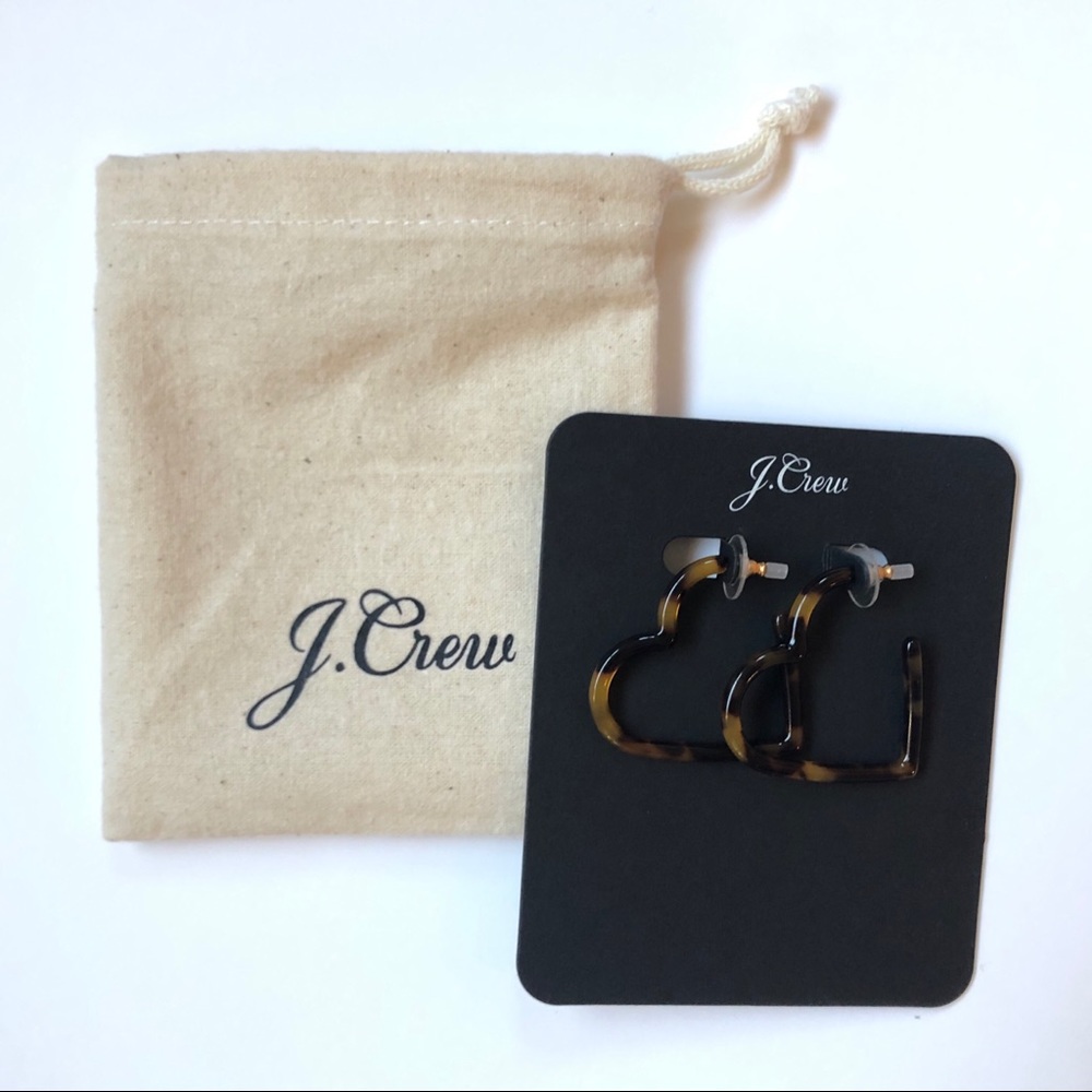 NWT J. Crew Heart Hoop Tortoise Acetate Earrings